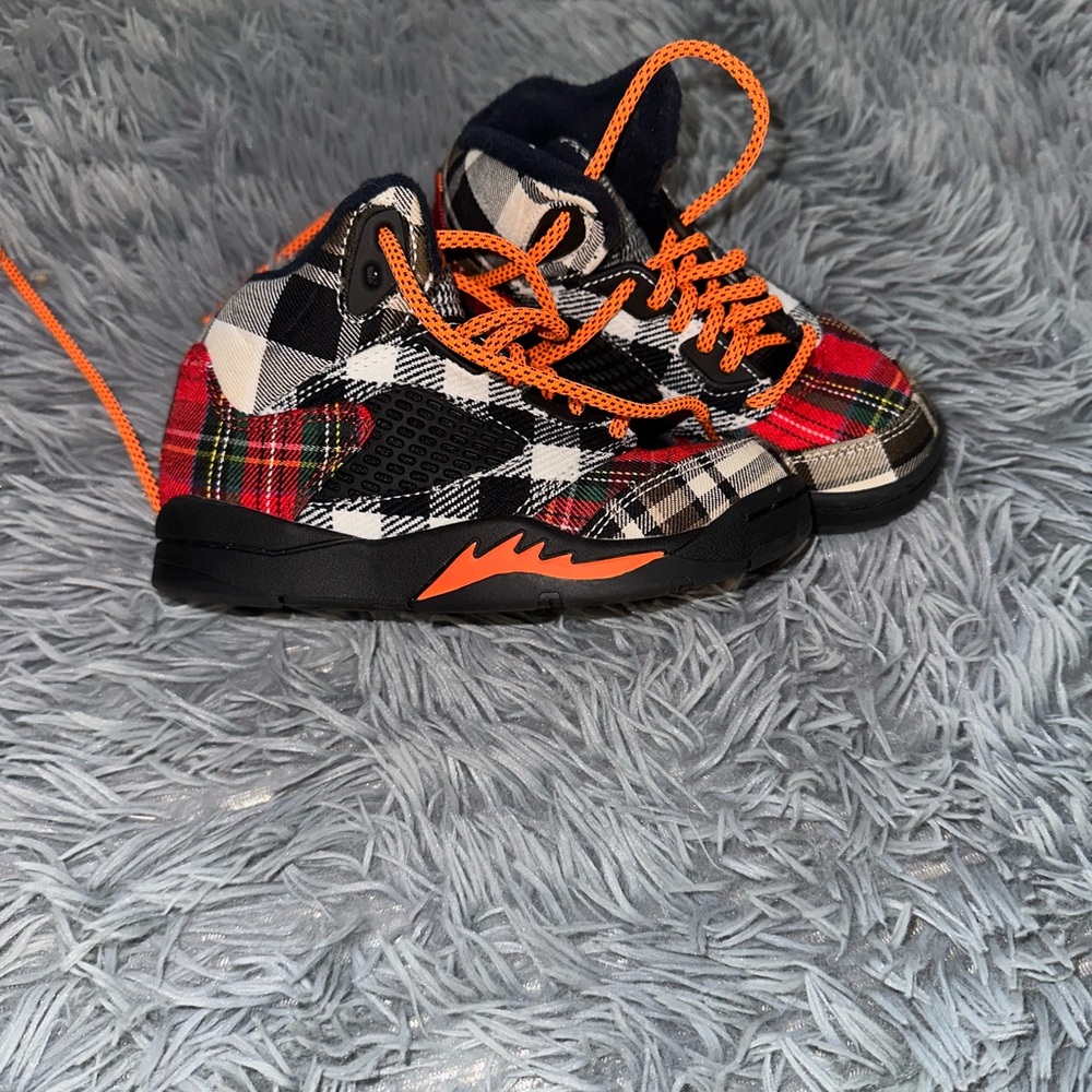 Jordan Kids Sneakers in Plaid with Orange and Black